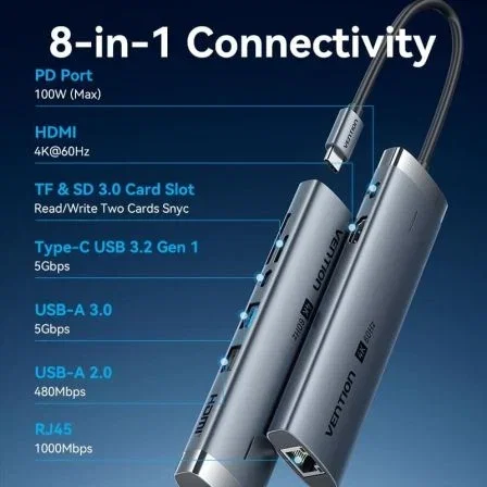 Vention Docking Station TGUHB 8-en-1 Gris Vention Docking Station TGUHB 8-en-1 Gris